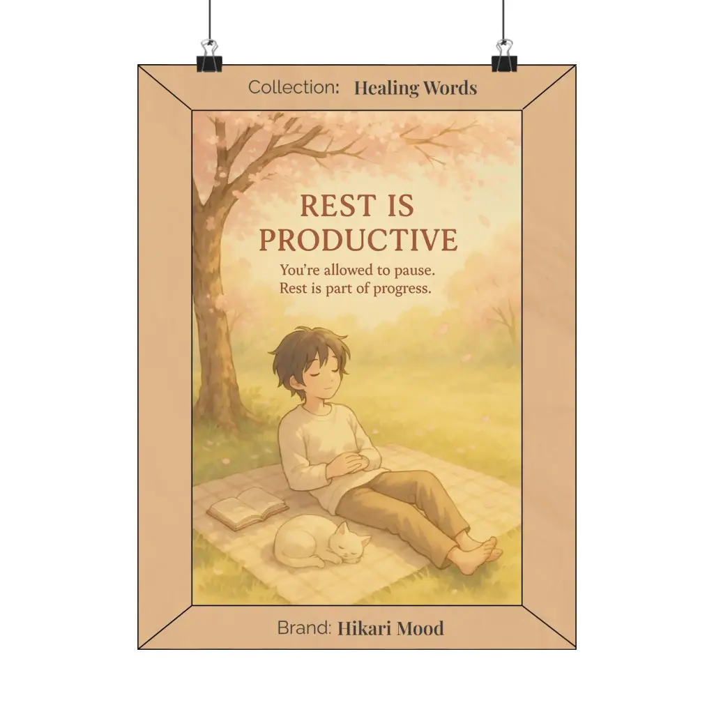Rest Is Productive Poster – Soft Anime-Inspired Wall Art for Healing & Gentle Motivation (Unframed)