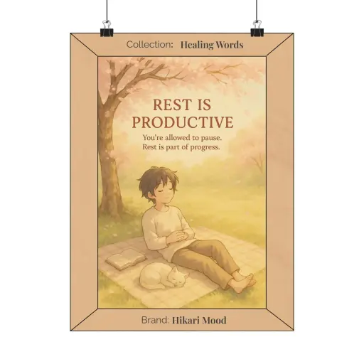 Rest Is Productive Poster – Soft Anime-Inspired Wall Art for Healing & Gentle Motivation (Unframed)